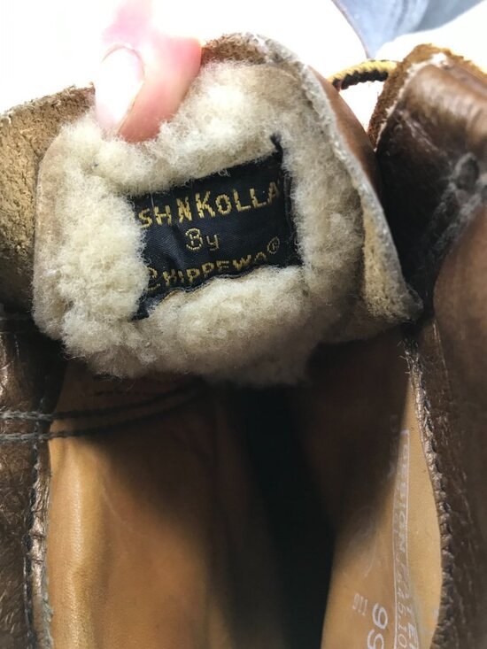 Vintage Kush n kollar Chippewa Shearling Mountaineering Leather Boots  sz 8.5 A